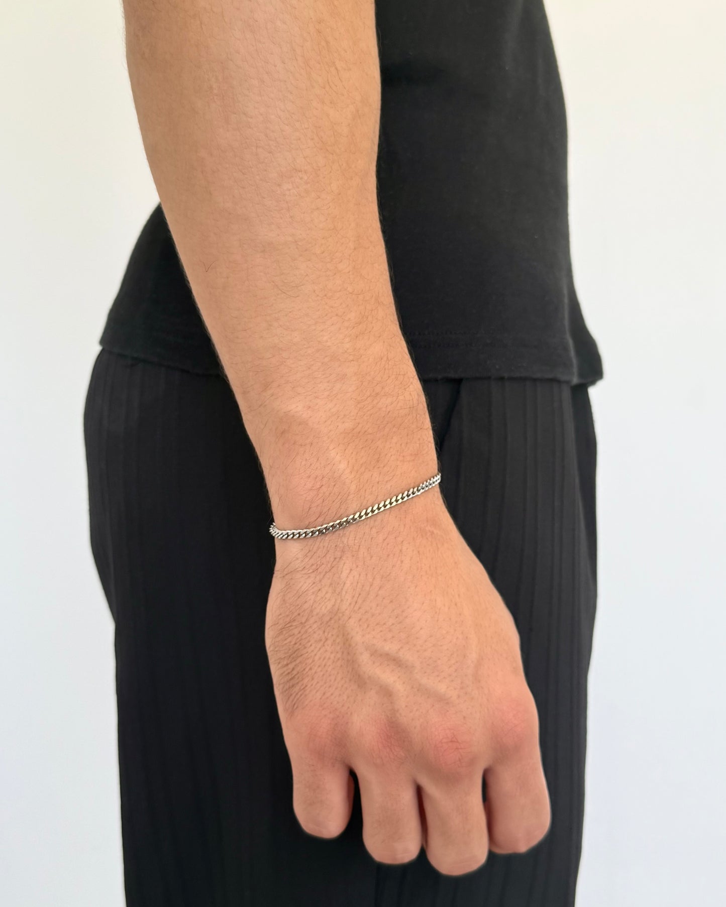 Thin Cuban Bracelet, Silver