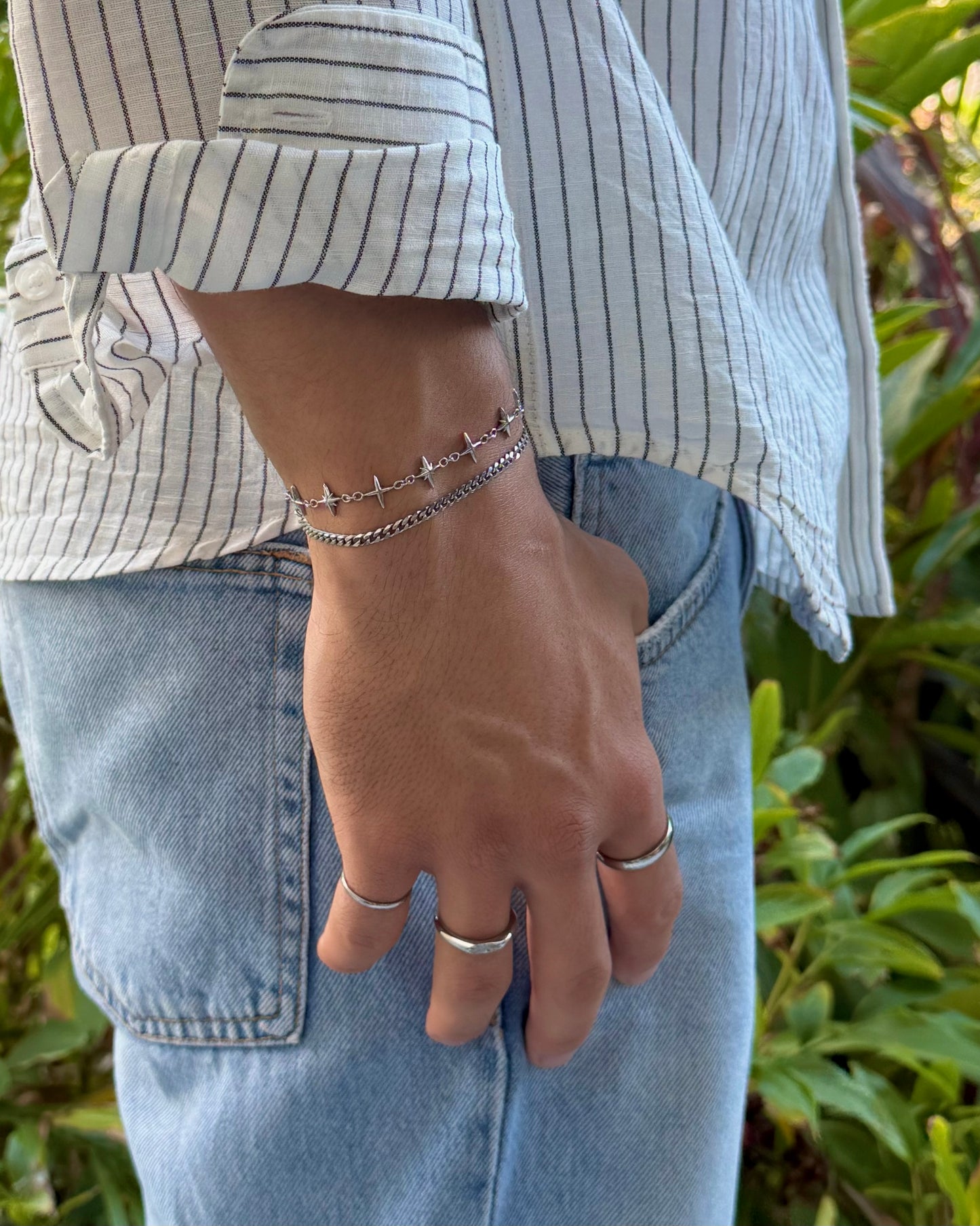 Thin Cuban Bracelet, Silver