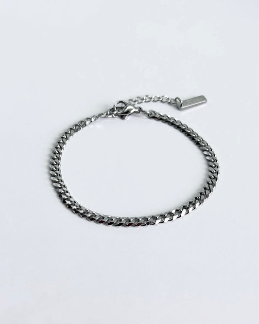 Thin Cuban Bracelet, Silver